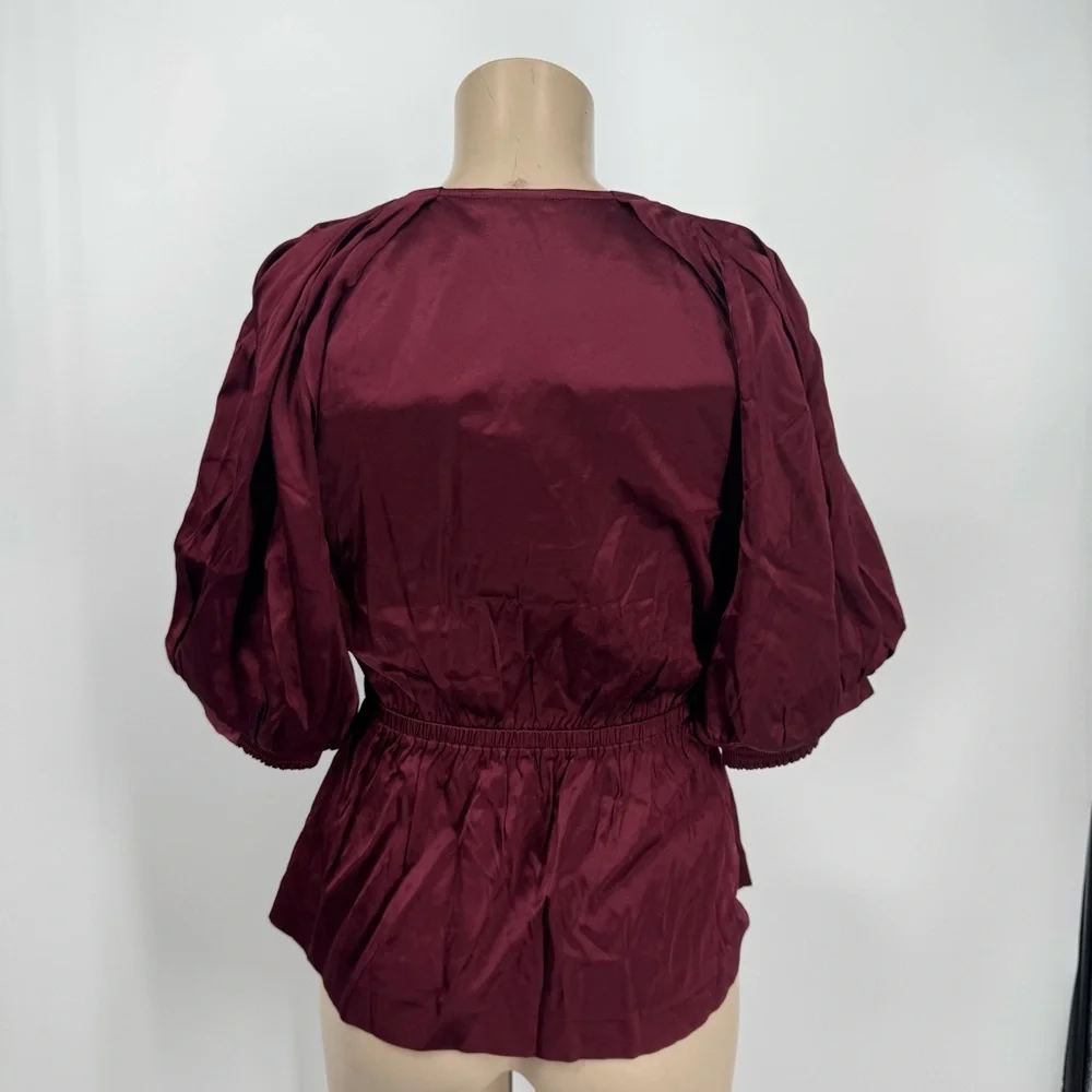 NWT Madewell Shirred Puff-Sleeve Top in Satin